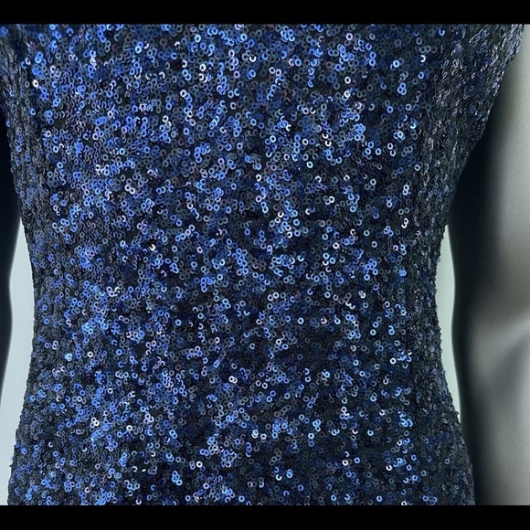 Dress the Population Dress Womens L Blue Sequin Mini Plunge Neckline Sleeveless - Picture 7 of 9